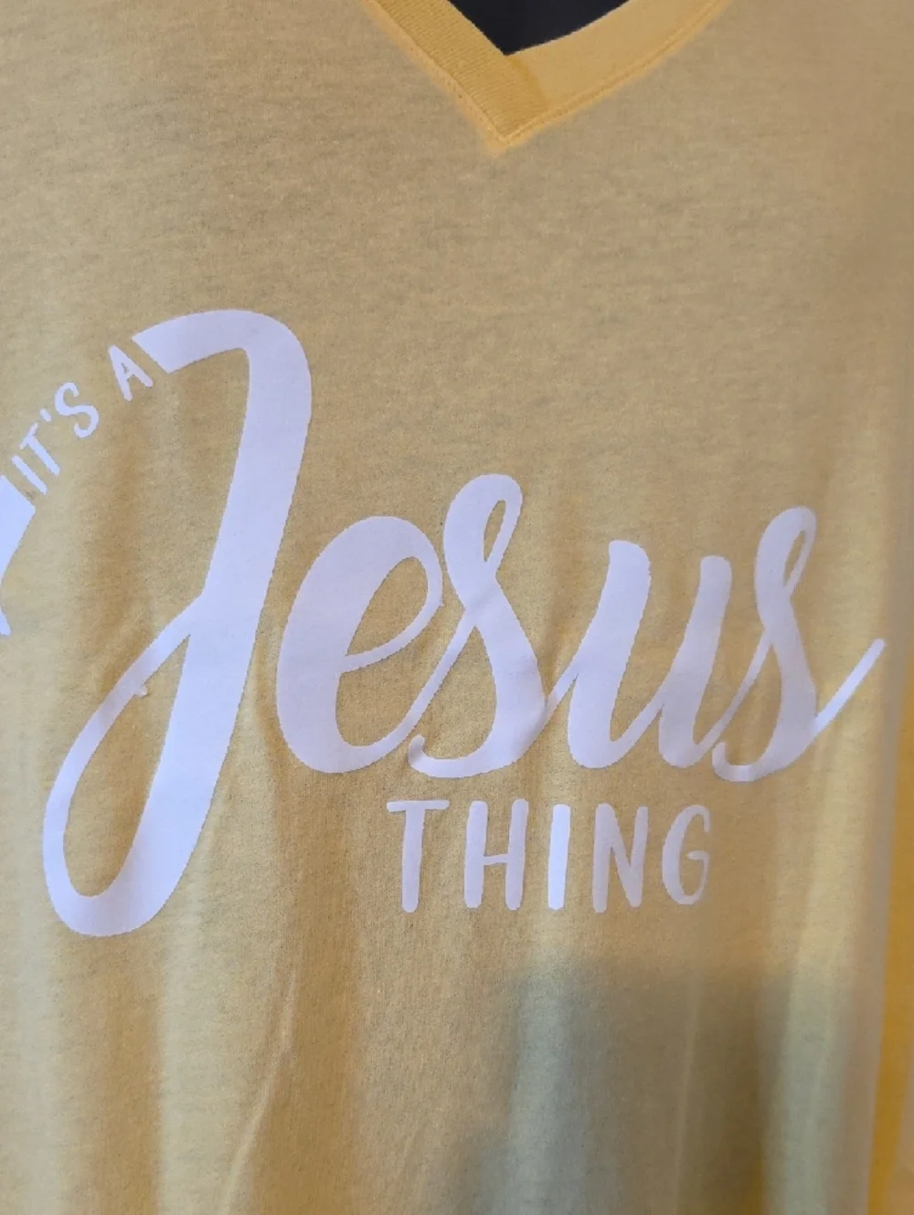 Yellow "Jesus Thing" V-Neck Short Sleeve Tee - Picture 2 of 4